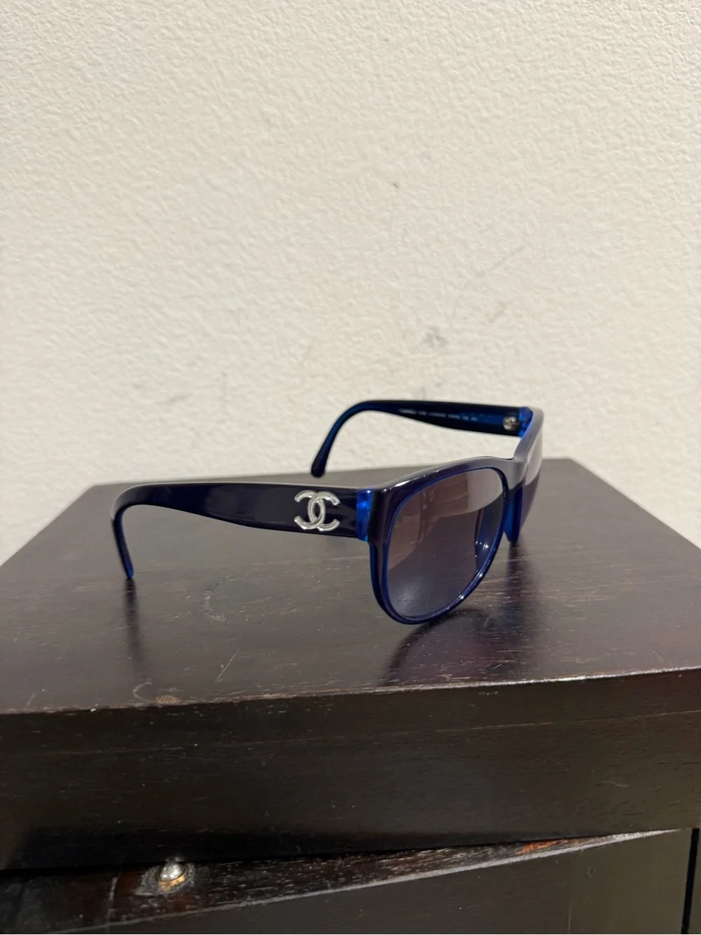 CHANEL Men’s Navy Blue Sunglasses with Silver CC Logo